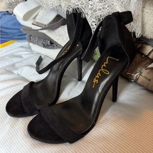 Lulu's Black Suede Ankle-Strap Stiletto Heels